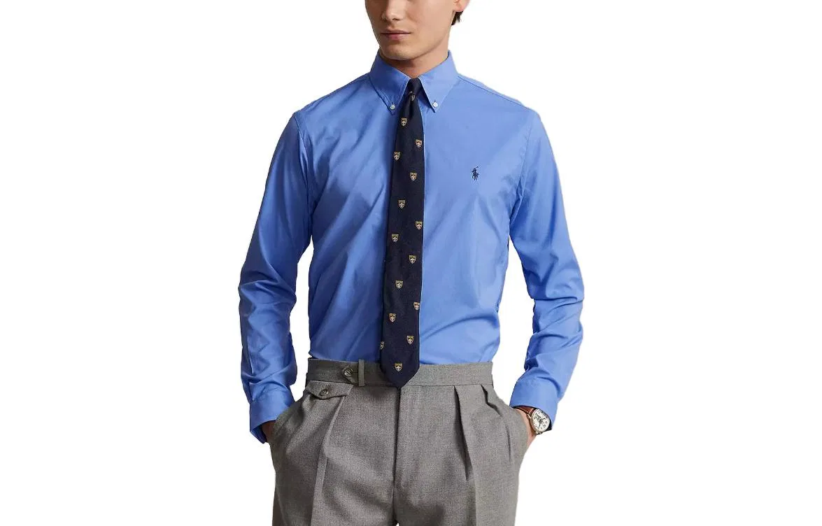 Рубашка мужская с синим воротником Ralph Lauren Blue