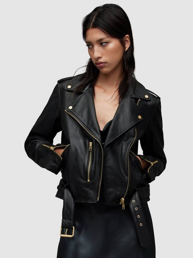 

Кожаная байкерская куртка balfern AllSaints, цвет Black/Gold