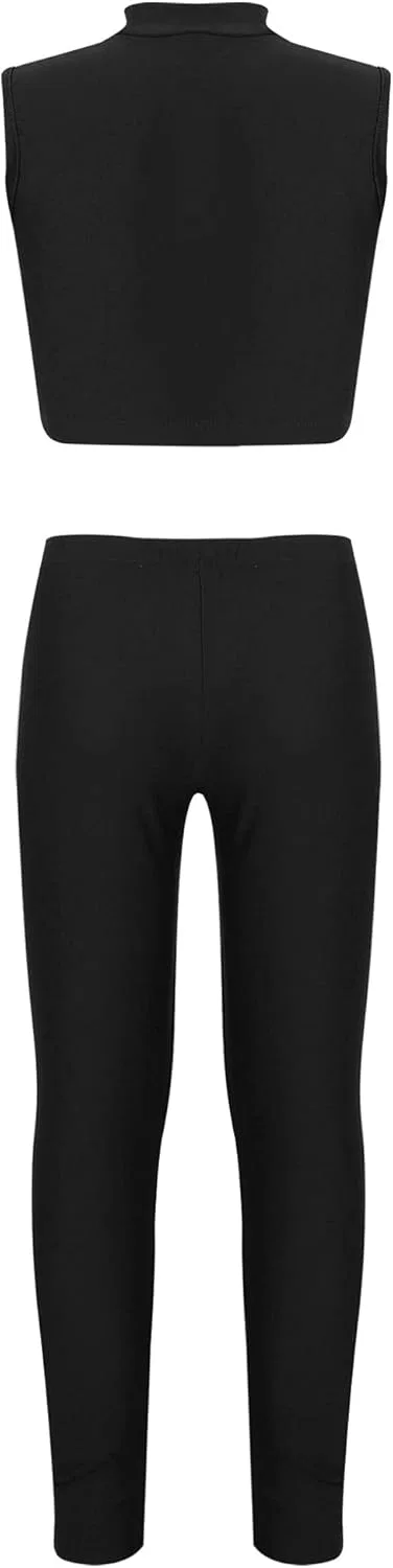 Детский спортивный костюм Mufeng, топ с леггинсами, Zipper Black — фото 2
