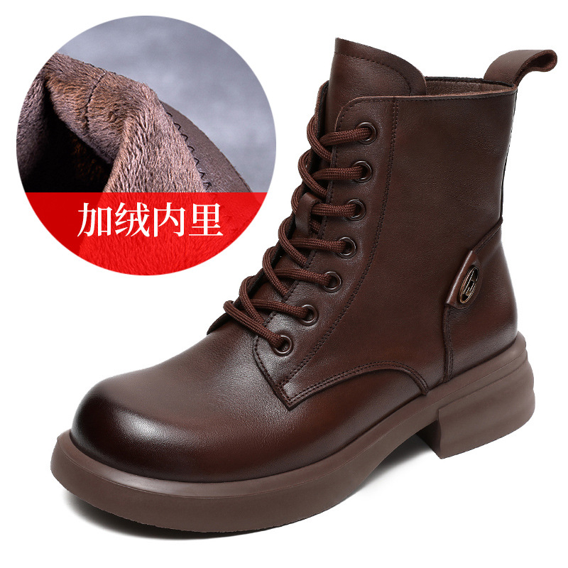 Devanro Короткие женские мартинсы 4 см темно-коричневые, цвет Dark Brown — фото 2