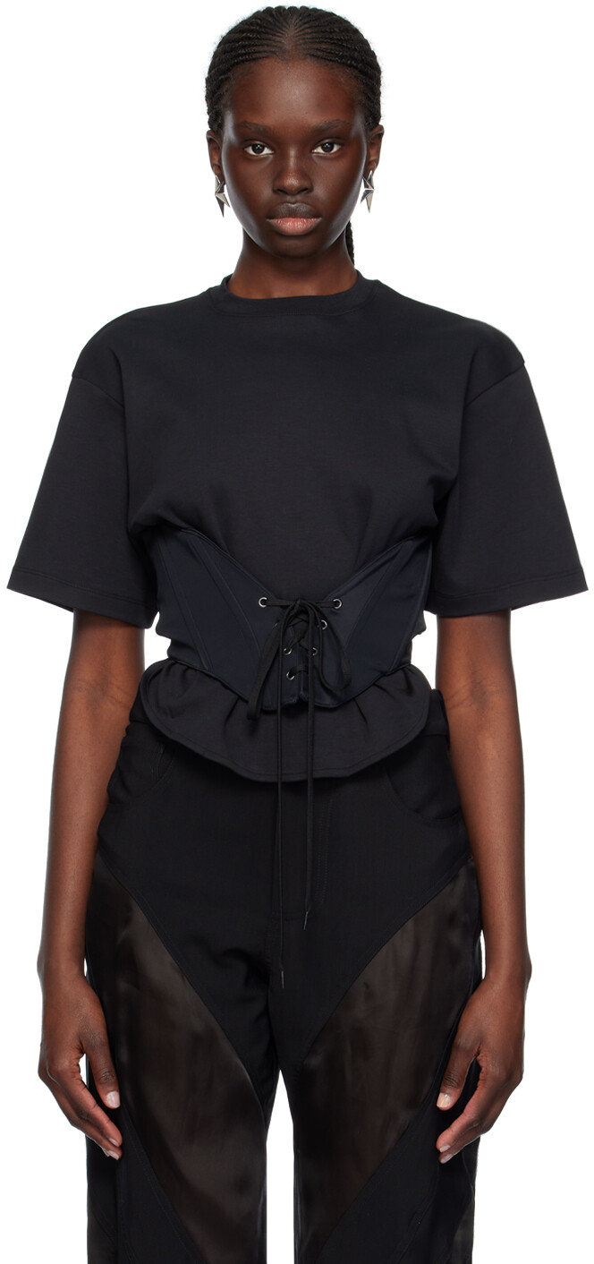 

Черная футболка на шнуровке Mugler