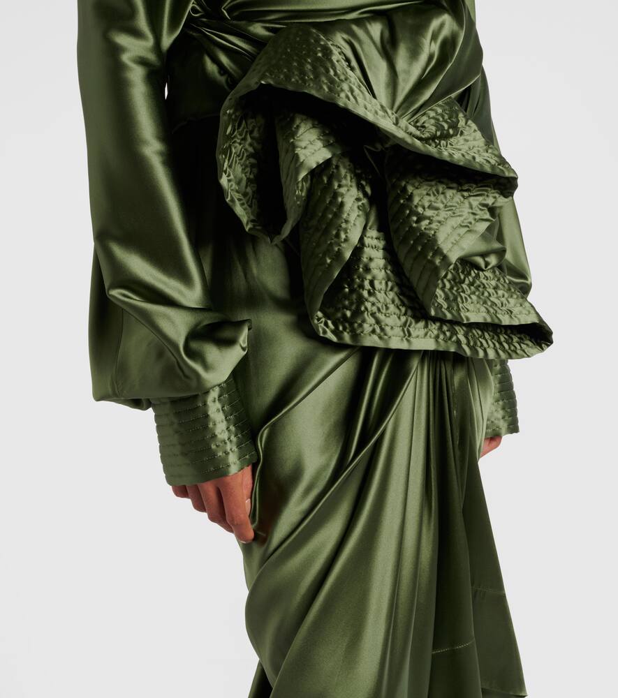 Собранная миди-юбка из сатина с шелком Dries Van Noten, Khaki — фото 4