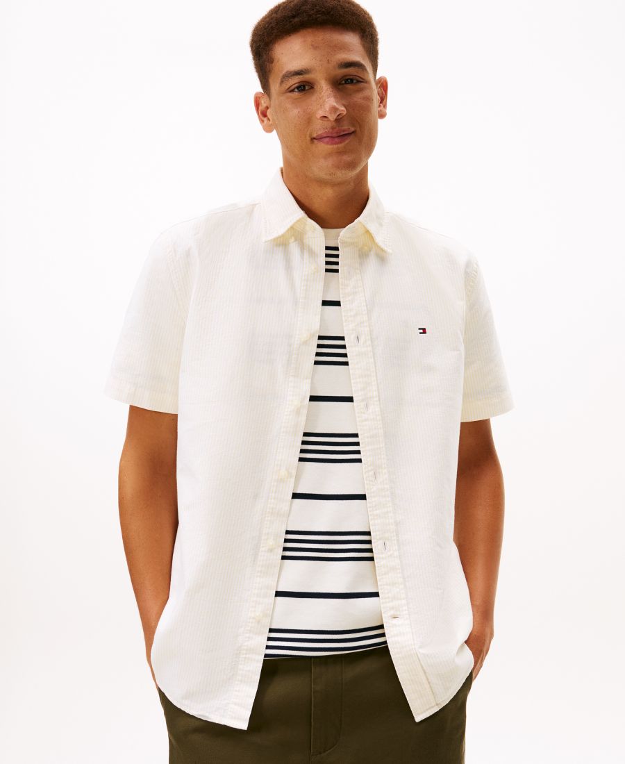 

Мужская рубашка с коротким рукавом в полоску Hertic Oxford Stripe Tommy Hilfiger, Citronella / Stripe