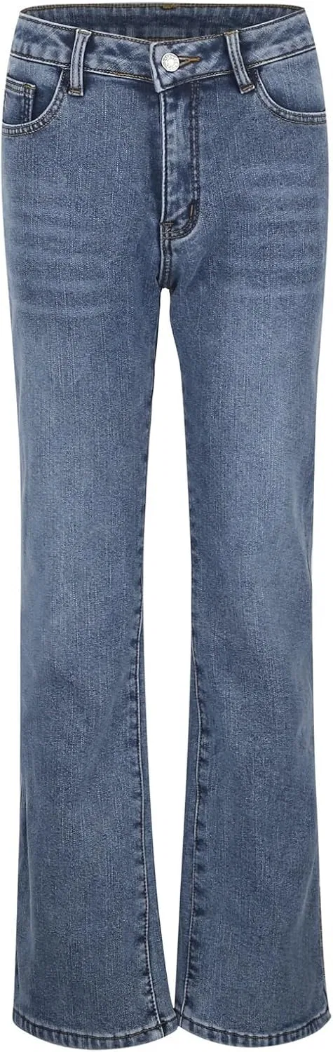 Женские джинсы Boot Cut из флиса с высокой талией, утепленные, зауженные, расклешенные, повседневные, для работы Generic, синий — фото 4