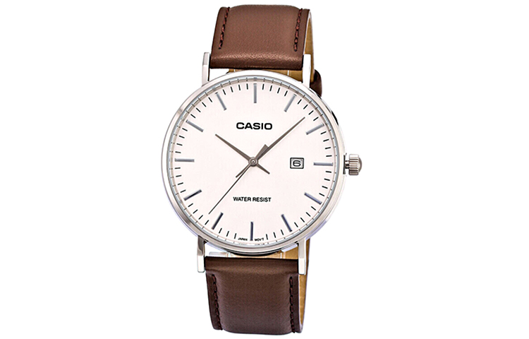 

CASIO Часы Men DRESS White Watch MTH-1060L-7APF, White Dial Brown Strap