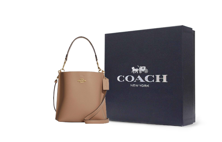 

COACH Кожаная сумка-ведро Молли через плечо маленькая женская бежевая