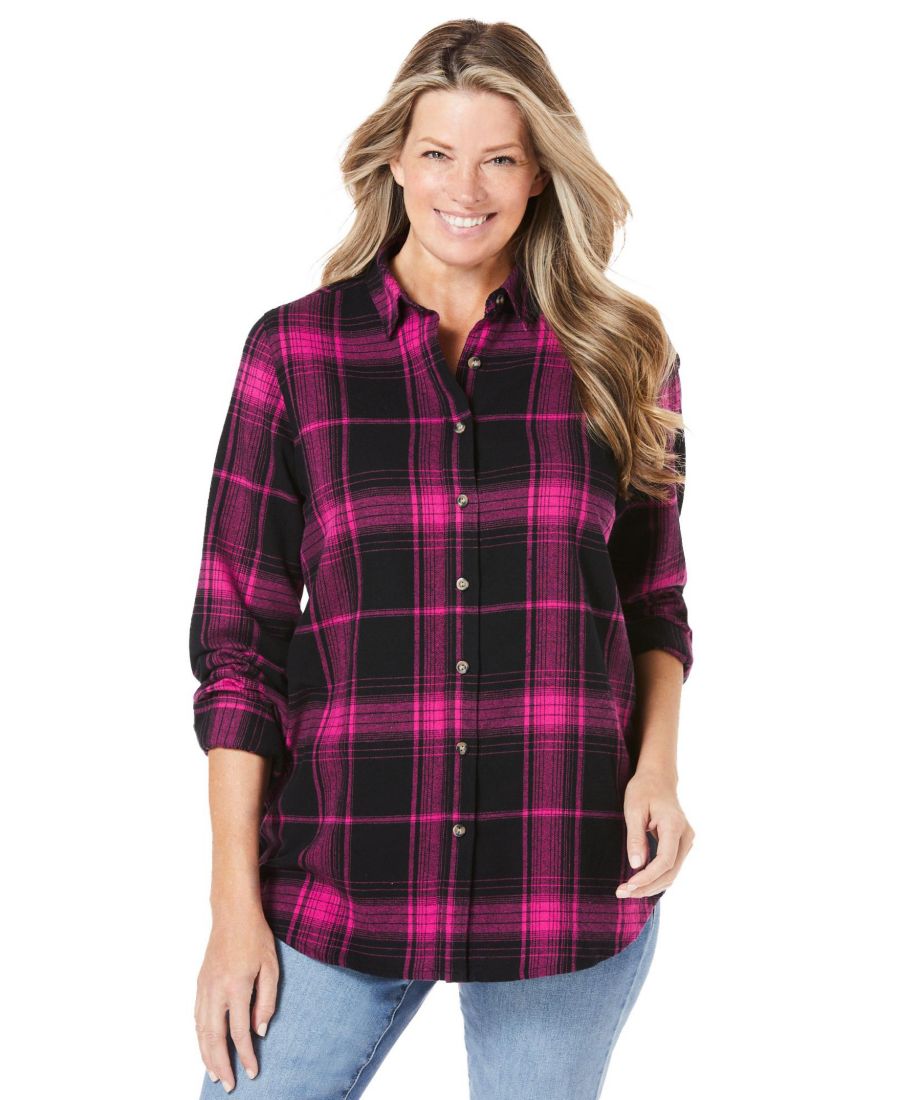 

Классическая фланелевая рубашка больших размеров Woman Within, Pink black plaid
