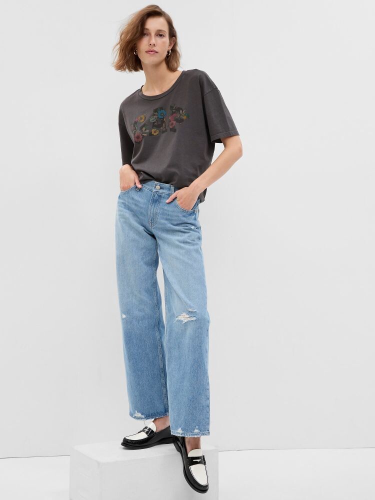 

Футболка с цветочным логотипом Gap, черный