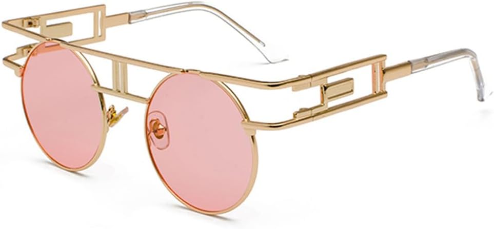 

Винтажные готические солнцезащитные очки в стиле стимпанк для мужчин, ретро, ​​круглая металлическая оправа, солнцезащитные очки для женщин с защитой от УФ-излучения UV400 VFDHN, Clear Pink