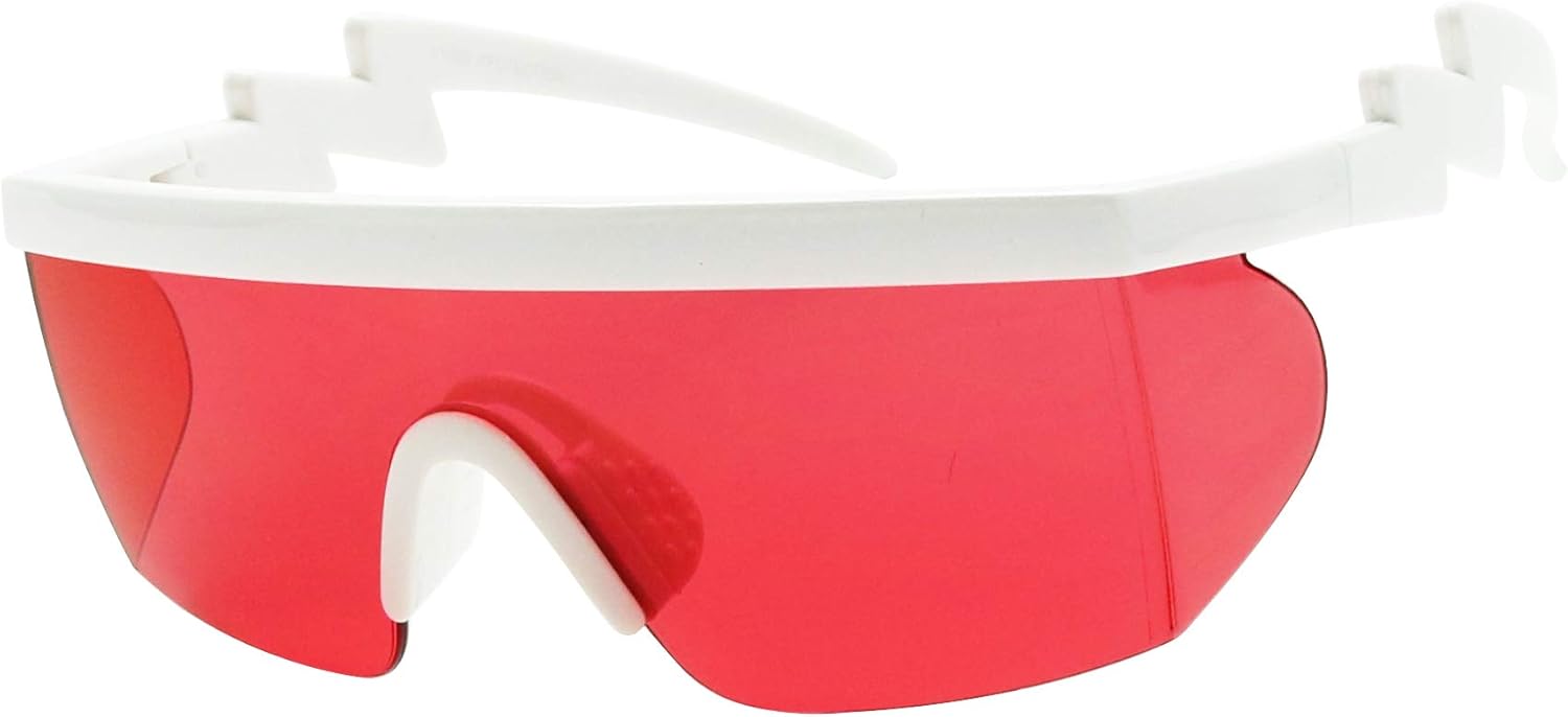 

Солнцезащитные очки ShadyVEU с полуободковой оправой в стиле 80-х, неоновые, яркие, прозрачные, радужные, с изогнутыми дужками в виде зигзага и болтов, в стиле ретро, White Frame W/ Red Lens