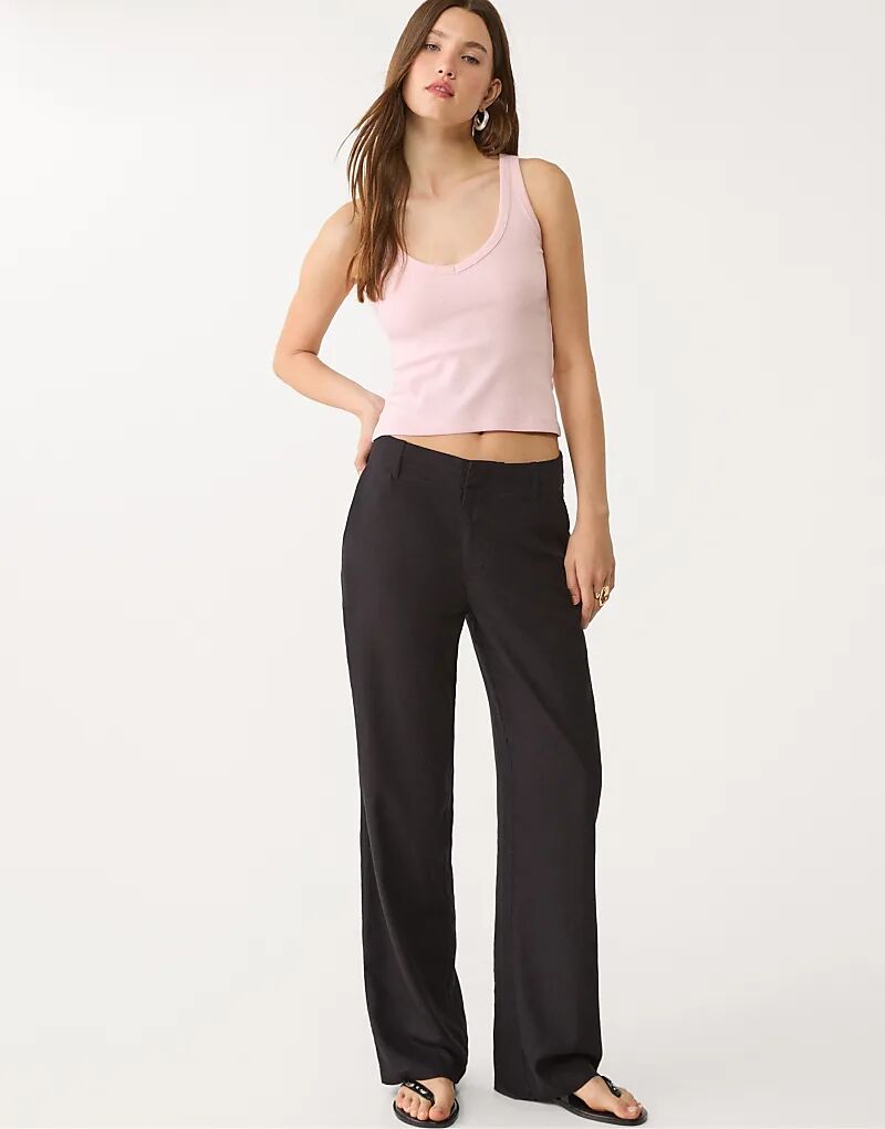 

Прямые брюки Stradivarius Flowing из льняной смеси черного цвета