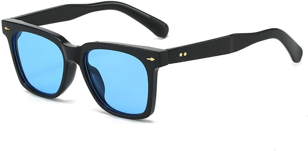 

Модные квадратные солнцезащитные очки конфетных цветов для женщин, ретро-очки с заклепками, трендовые мужские солнцезащитные очки UV400 оранжево-синего цвета WNCKSQ, Black Blue