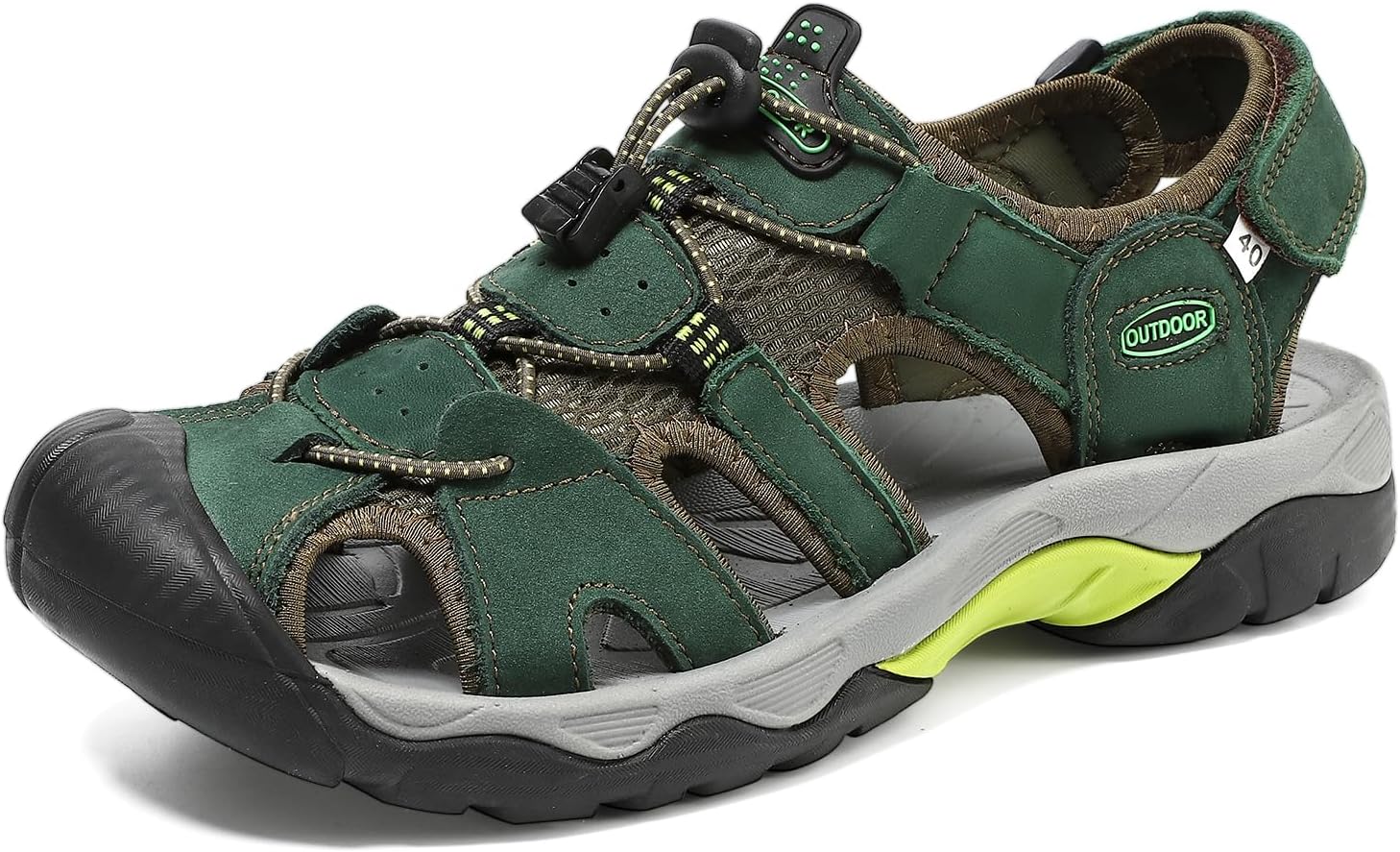 

Мужские туристические сандалии Abborora, закрытые носки, кожаные прогулочные сандалии для активного отдыха, водонепроницаемые, противоскользящие, повседневные сандалии, обувь для воды, зеленый