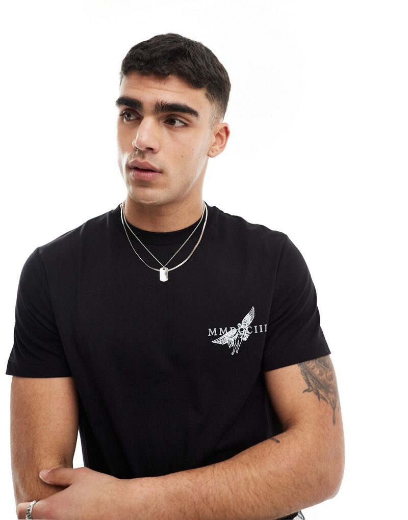 

Черная футболка с ренессансным принтом на груди ASOS DESIGN