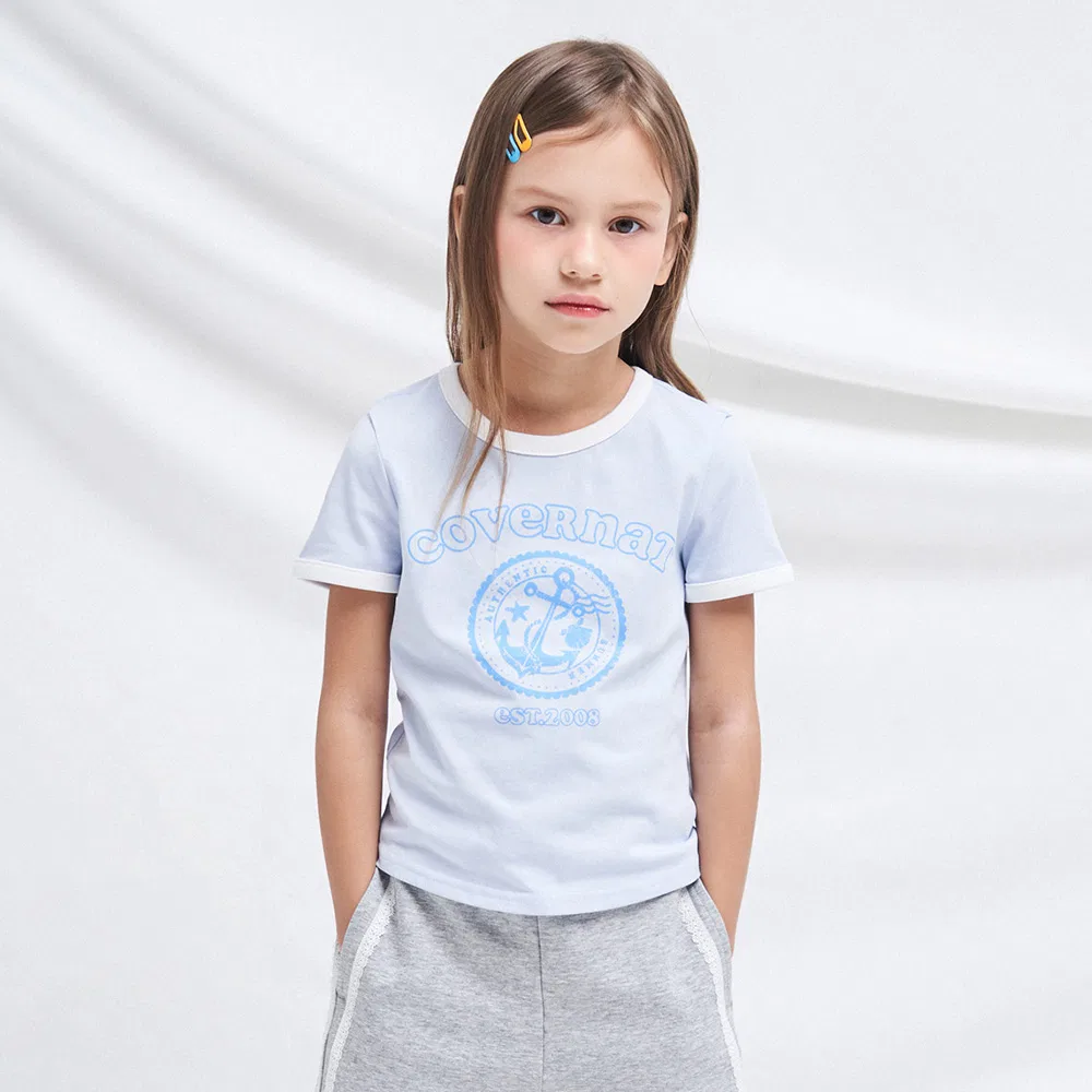 Детская футболка Arch Cooper Logo Anchor Ringer светло-голубая от Covernat Kids