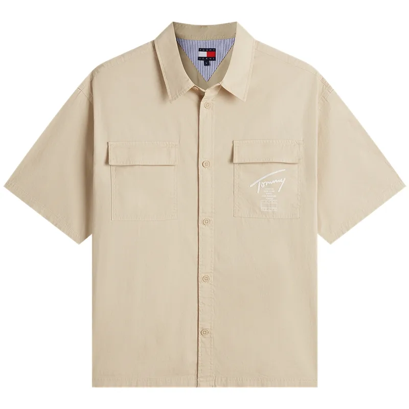 Рубашка мужская с лацканами в стиле рабочей одежды Tommy Hilfiger, хаки AES