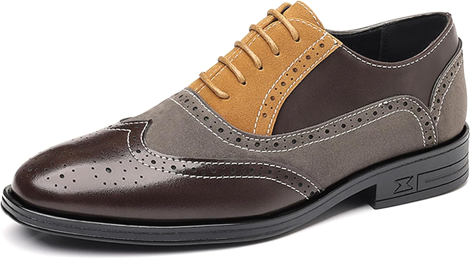 

Мужские оксфорды с заостренным носком, крыльями и резьбой, модные ретро из кожи, на шнуровке, с низким блочным каблуком, броги с резным узором для стильного офисного и делового повседневного ношения Bangteuo, коричневый