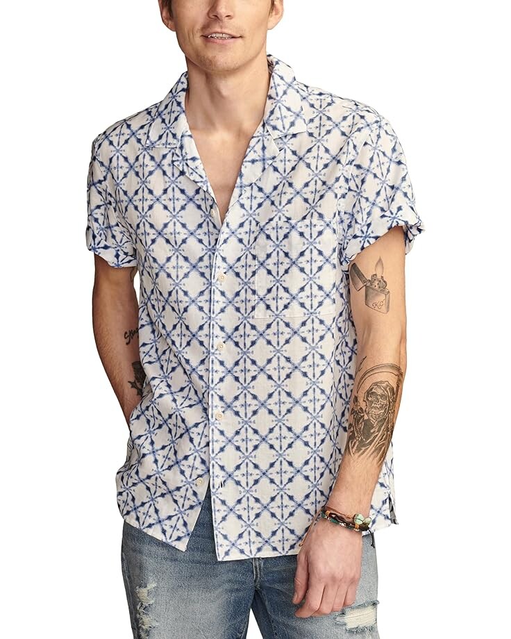 

Рубашка Lucky Brand Batik Camp Collar Shirt, цвет Blue Print