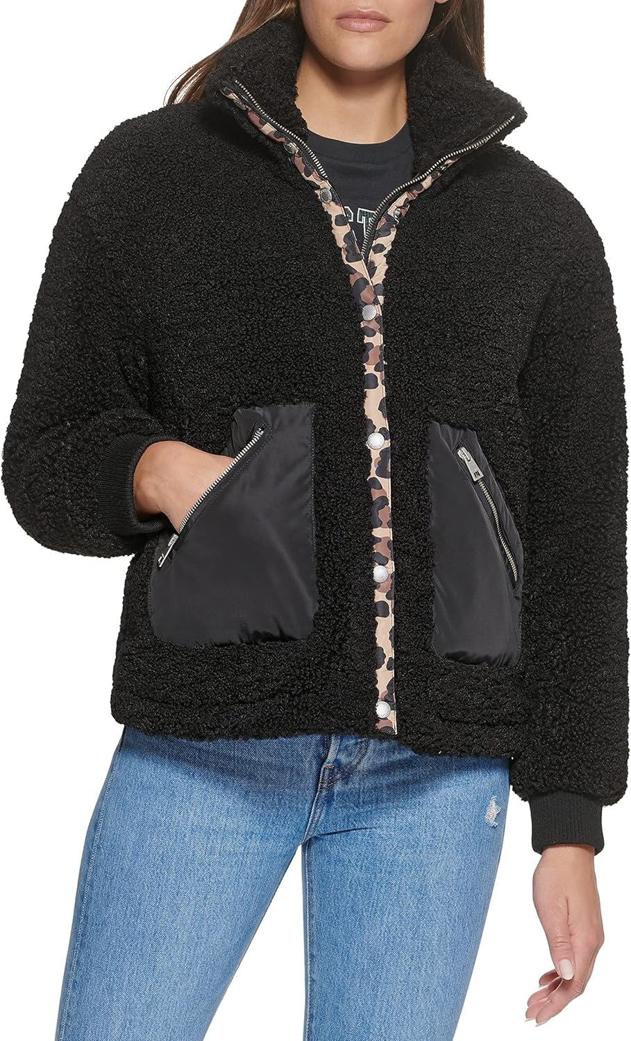 

Levi's Женская куртка из шерпы тайди, Black/Leopard