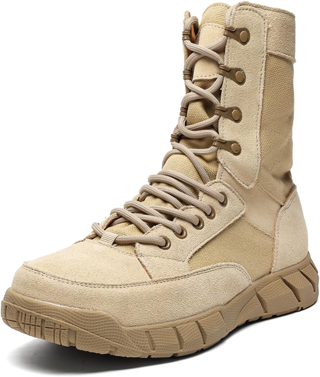 

Мужские военные тактические ботинки высокой посадки на шнуровке 15 см с замшевой дышащей сетчатой вставкой Tengfeifly, бежевый