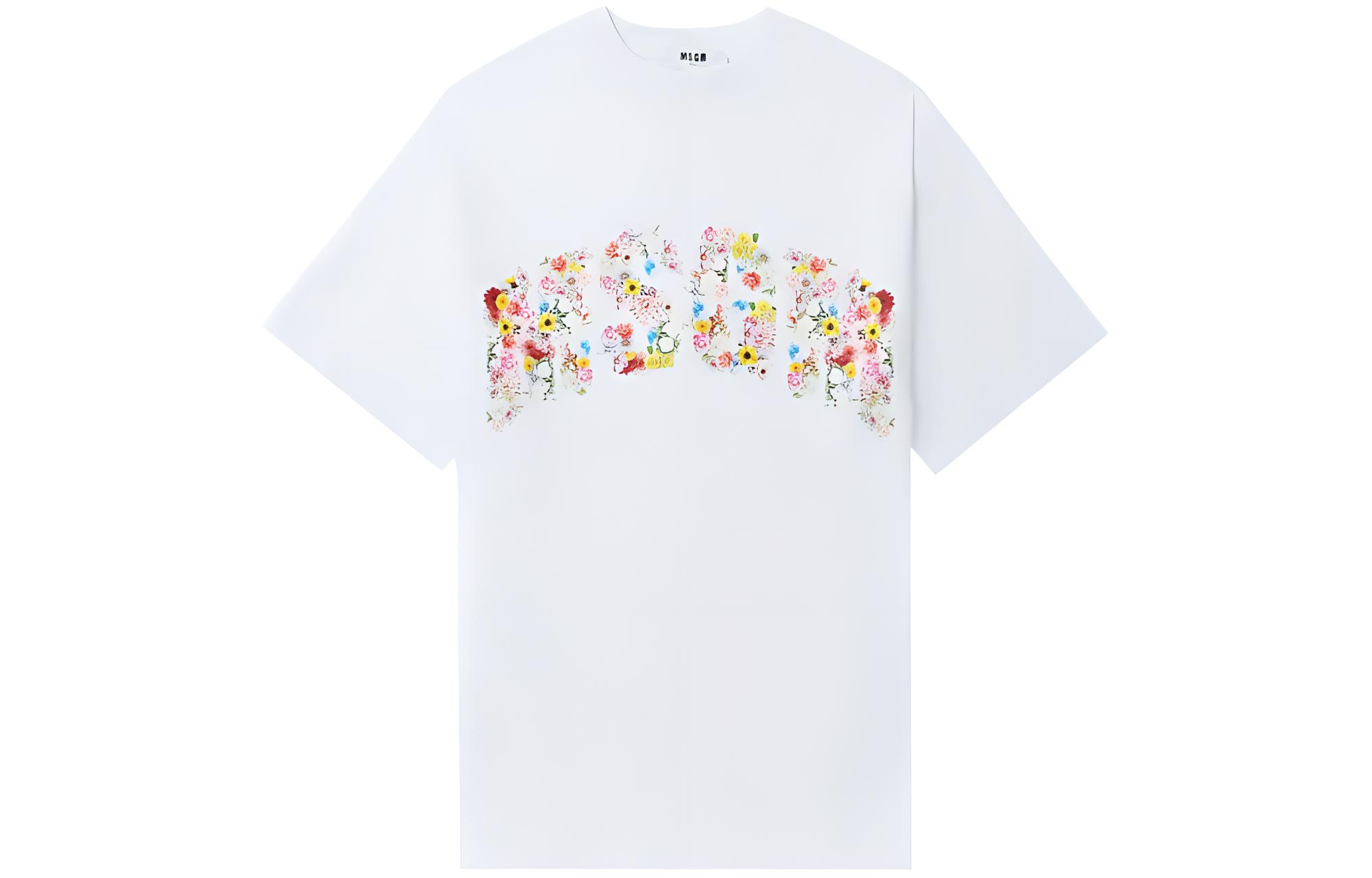 

Футболка с цветочным принтом из хлопка с круглым вырезом MSGM, белый