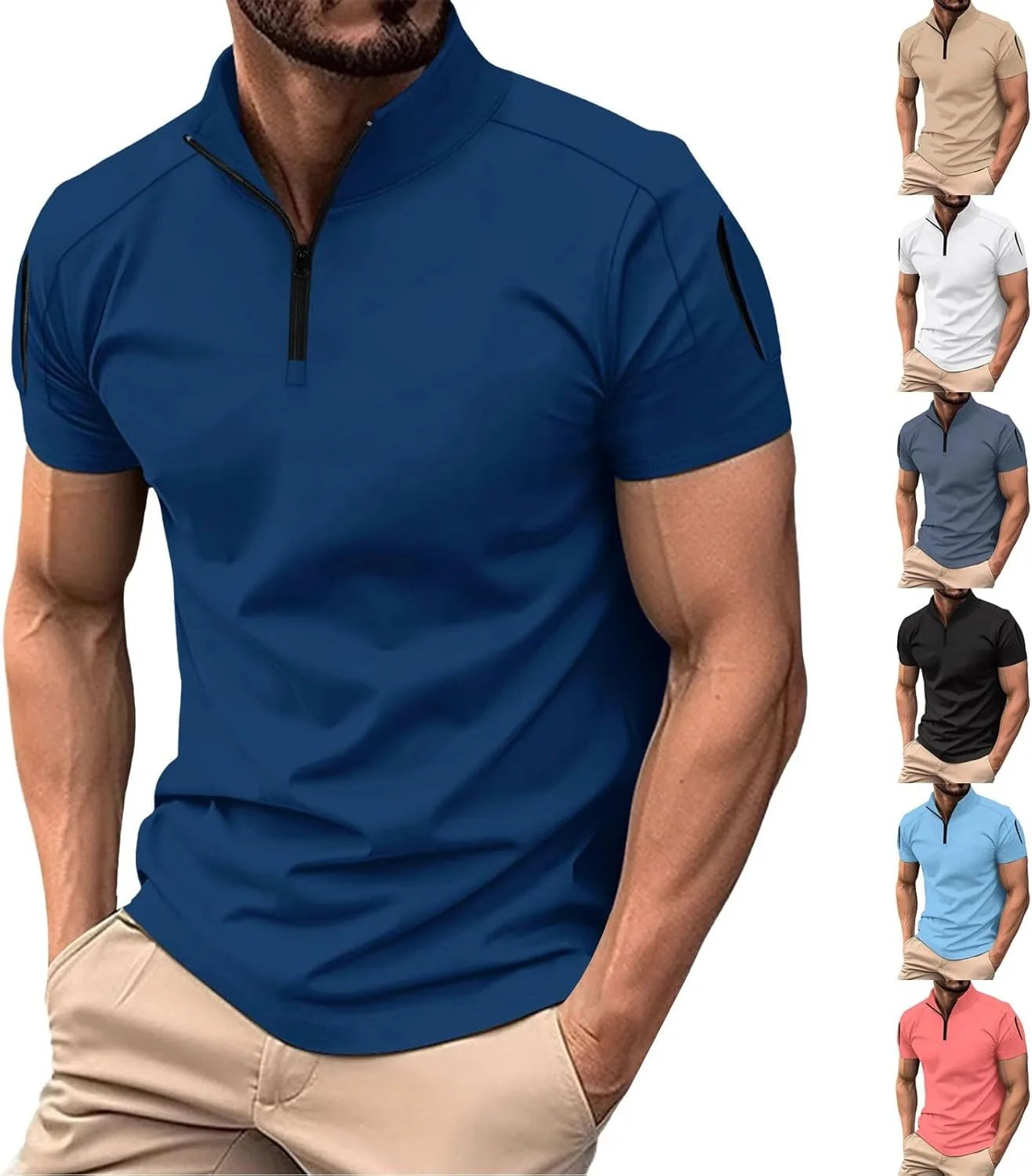 

Мужская футболка Henley с коротким рукавом и четверть-молнией, Casual, Athletic Fit, Plus Size