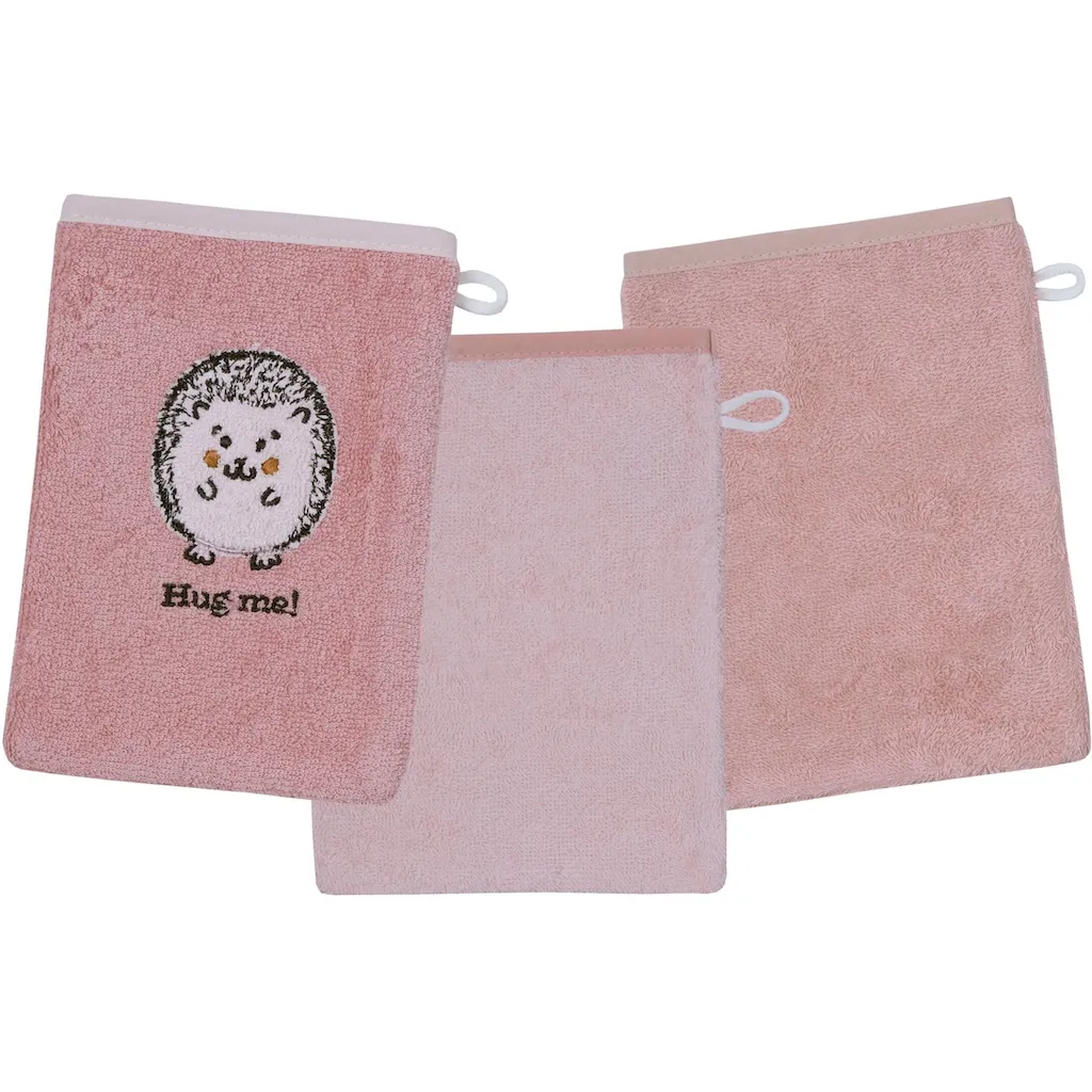 

Мочалка Ежик розовая, набор из 3 шт. 1 шт. с милой вышивкой ежика, 2 шт. однотонные Wörner, розовый