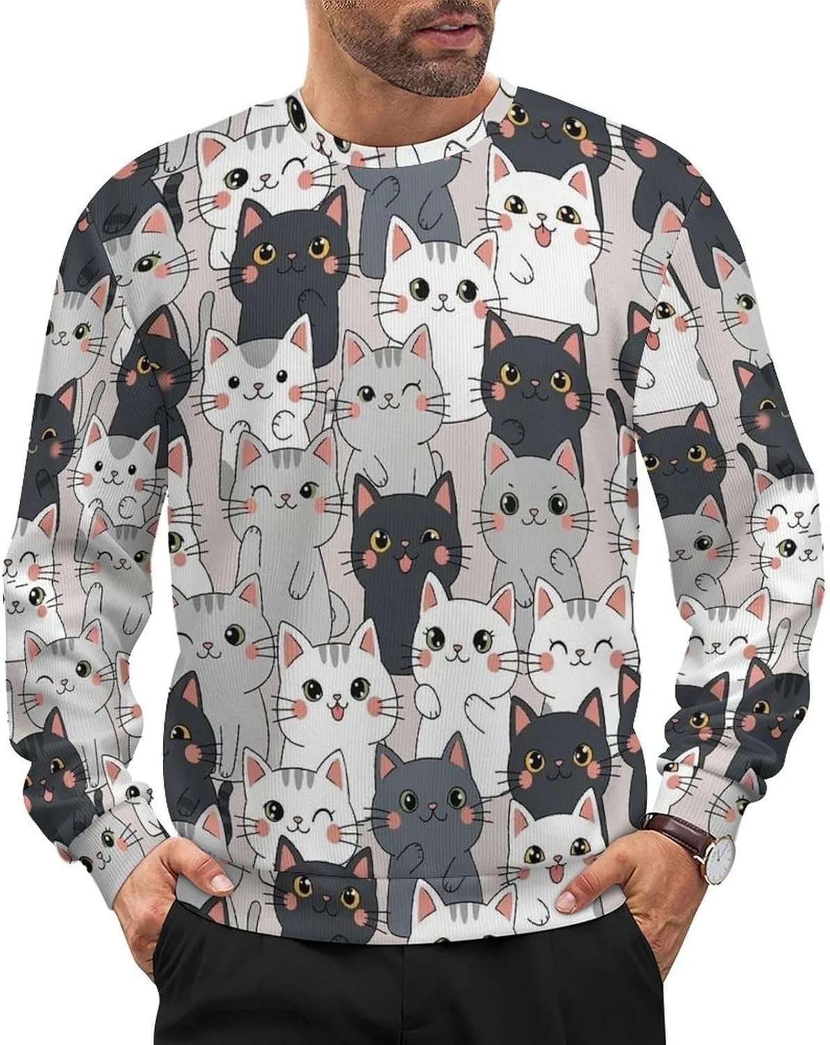 

Мужской классический пуловер с длинными рукавами и круглым вырезом Meaudiwes