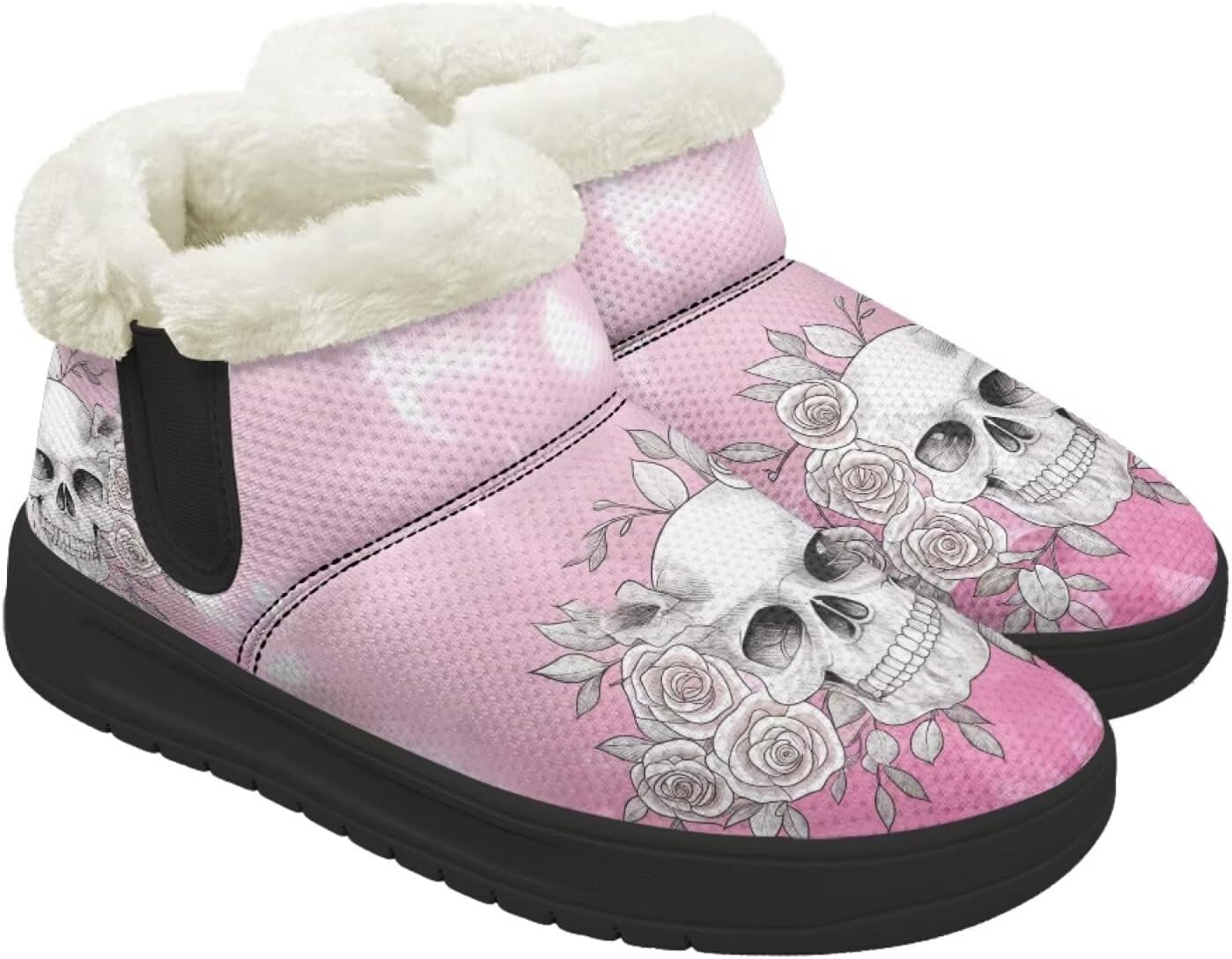 

Ботинки Forchrinse для женщин и мужчин, зимние теплые с меховой подкладкой, удобные пушистые ботинки с противоскользящей подошвой, Skull Flower Design
