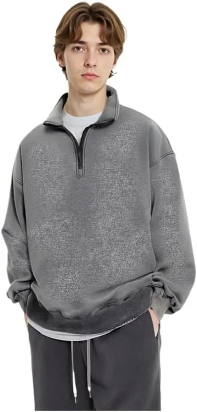 

Мужская флисовая толстовка с четвертью молнии, легкая, с воротником-стойкой, свободного кроя BJRXFXH