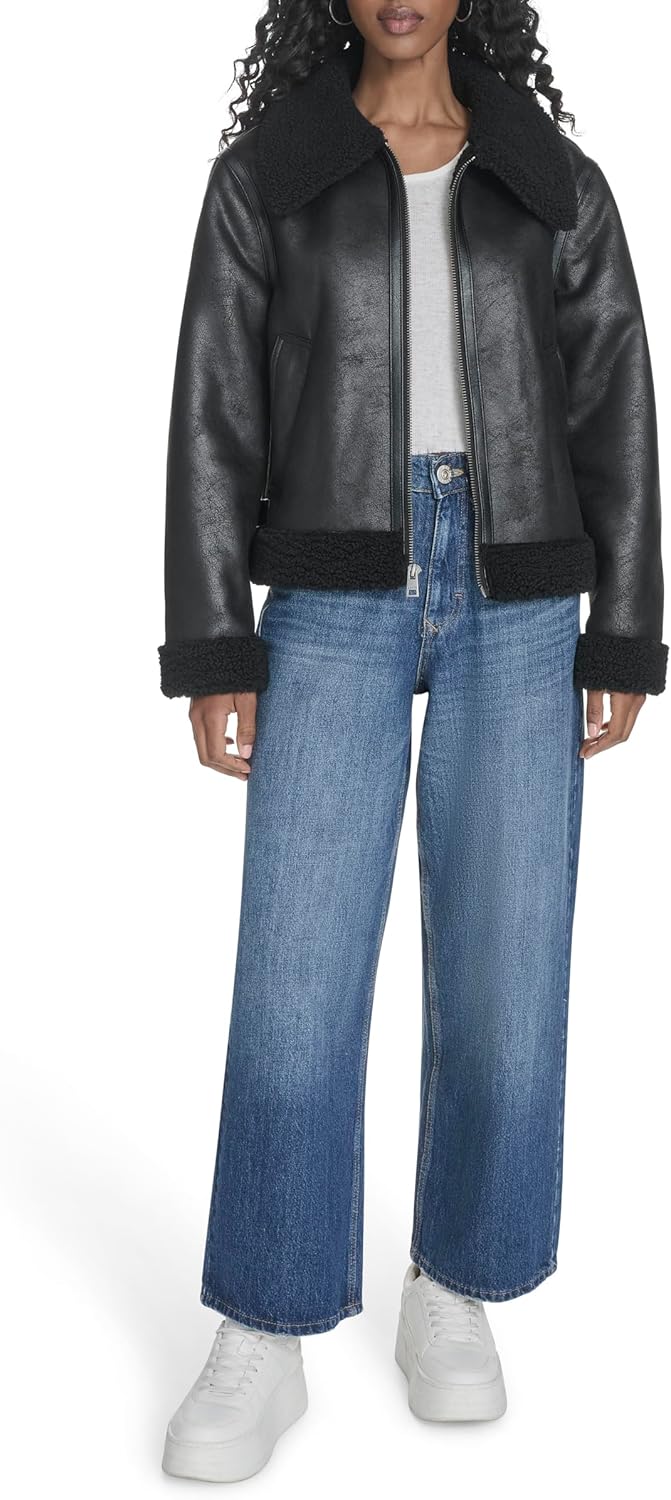 Женская куртка-авиатор Levi's из искусственной овчины, Black Faux Shearling — фото 2