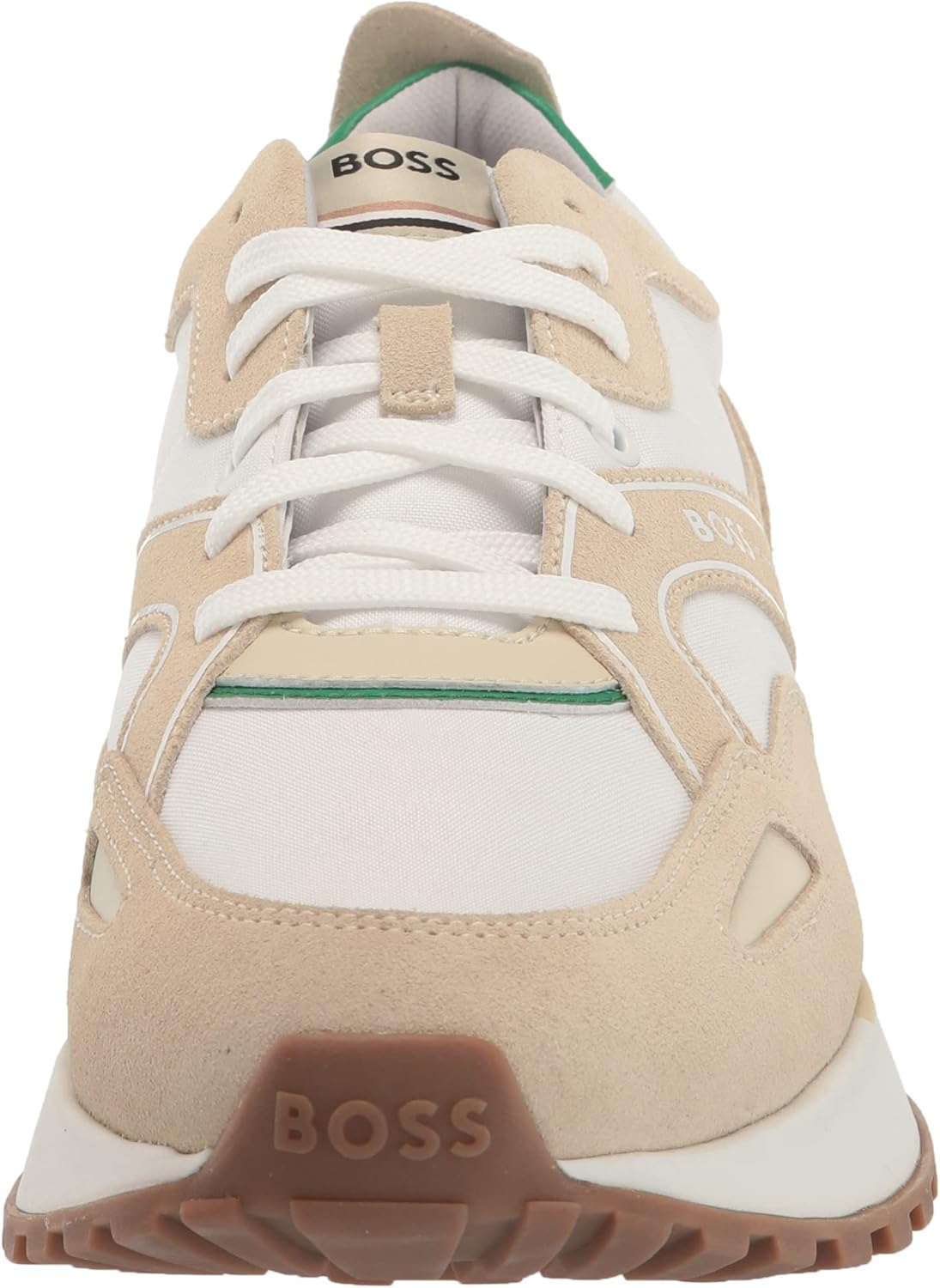 BOSS мужские кроссовки в стиле беговых, нейлон с отделкой из замши, Sand Dune/Salt White/Royal Green — фото 2