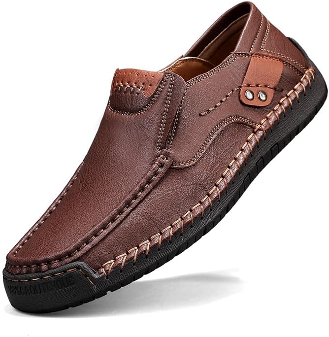 

Мужские кожаные слипоны GREKS, ручная работа, удобная повседневная и дышащая обувь для вождения, темно-коричневый