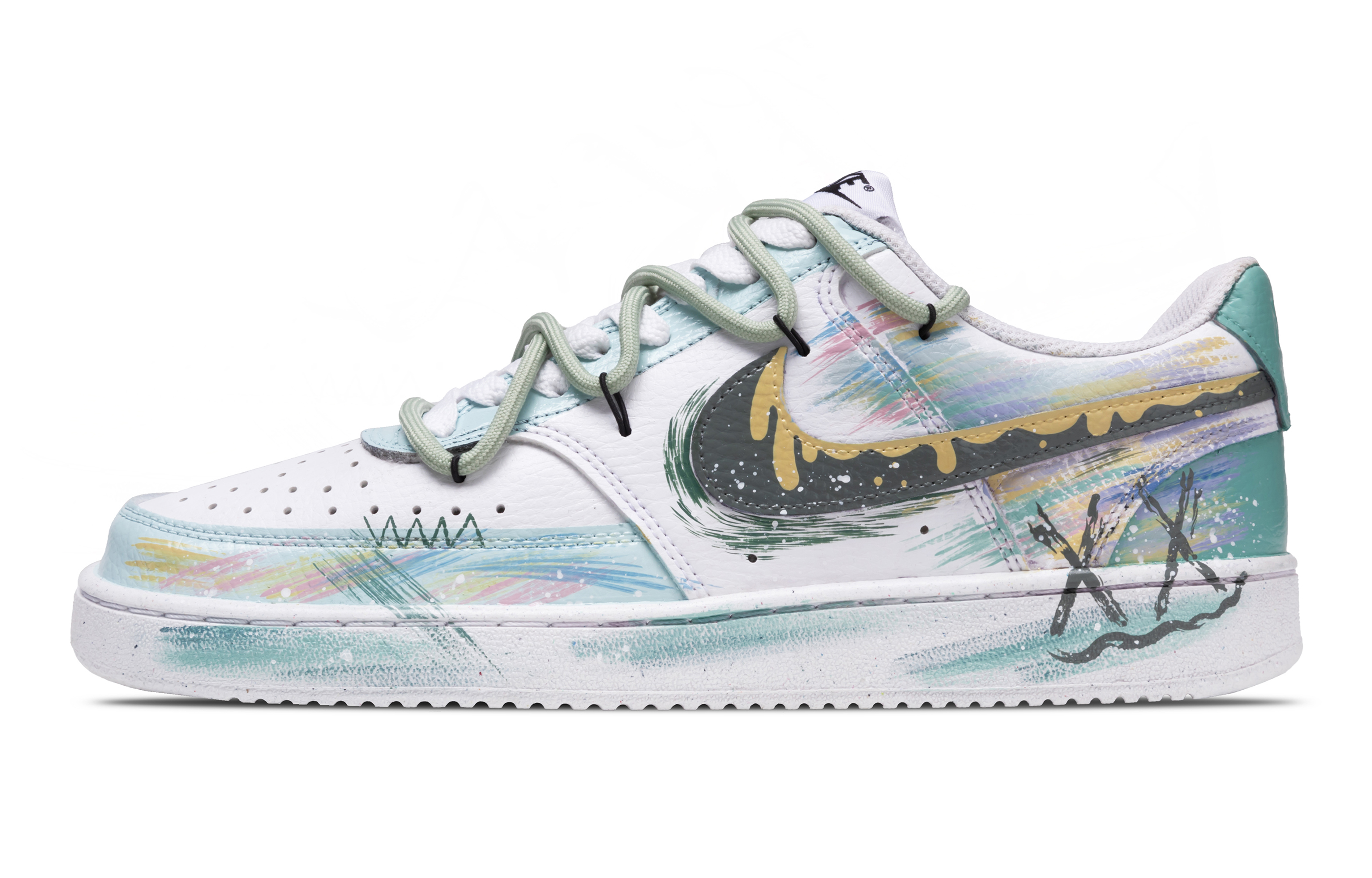 

Nike Кроссовки Court Vision 1 Phantom Green с камуфляжным принтом, износостойкие, низкие, для скейтбординга, мужские, белые, зеленые