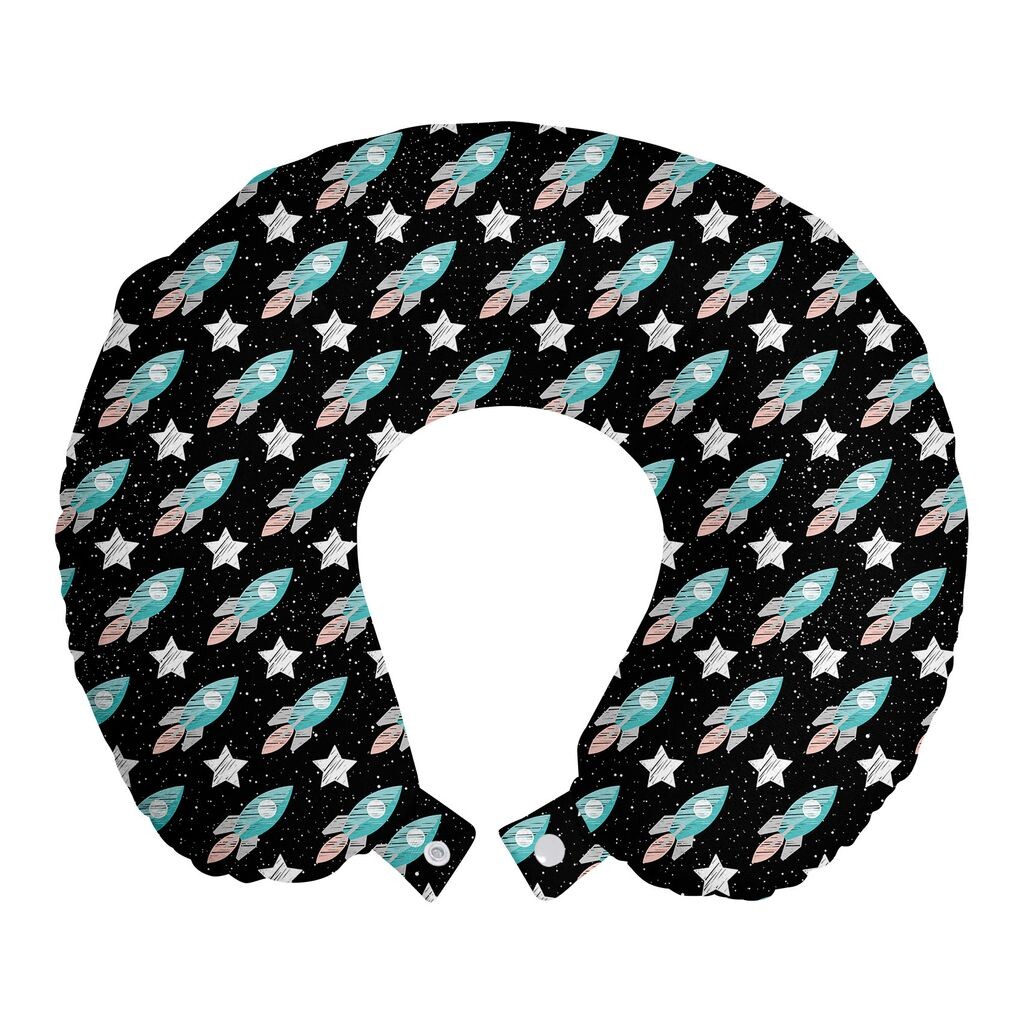

Подушка для путешествий ABAKUHAUS Rocket Travel Pillow, эскиз космического корабля, пенопластовые дорожные принадлежности для самолетов и автомобилей, 30x30 см, бирюзовый кока-серый