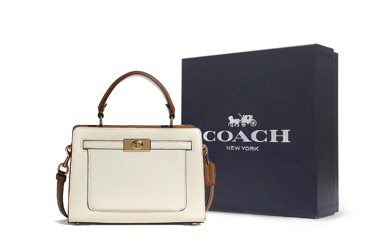 

COACH Гладкая кожаная сумка через плечо среднего размера женская меловая белая и медная