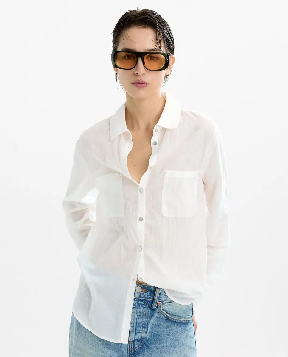 

Женская рубашка из 100% хлопка, полупрозрачная, с длинным рукавом Parfois, белый