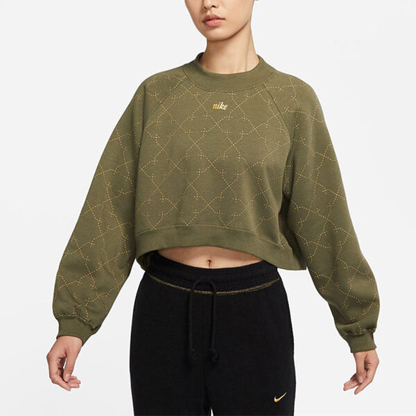 Свитер athleisure casual sports fleece lined short round neck pullover hoodie green Nike, зеленый — фото 4