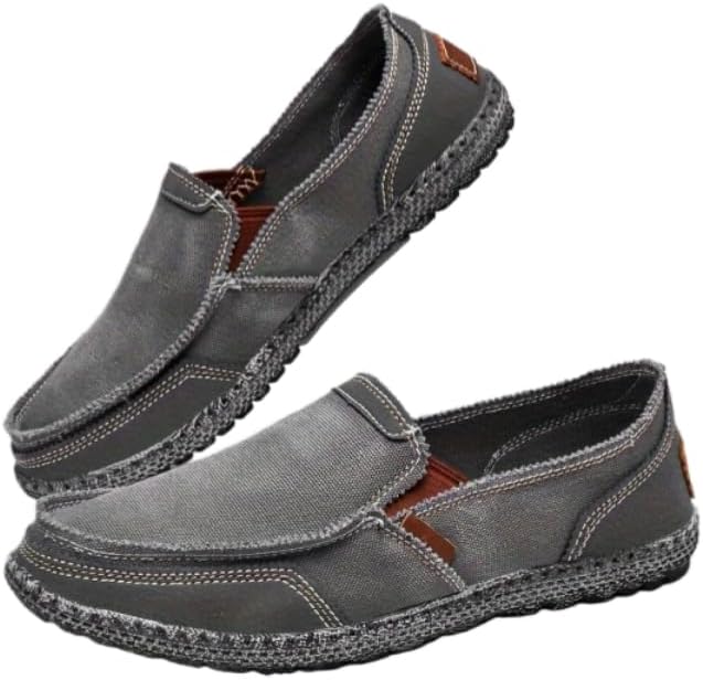 

Мужские дышащие мокасины из ткани - противоскользящие повседневные кроссовки с резиновой подошвой, винтажный уличный стиль, легкое надевание, комфорт на все сезоны для повседневной одежды Minlaidian, серый