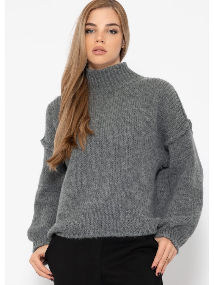 

Пуловер SASSYCLASSY Rollkragenpullover mit sichtbaren Ziernähten, серый