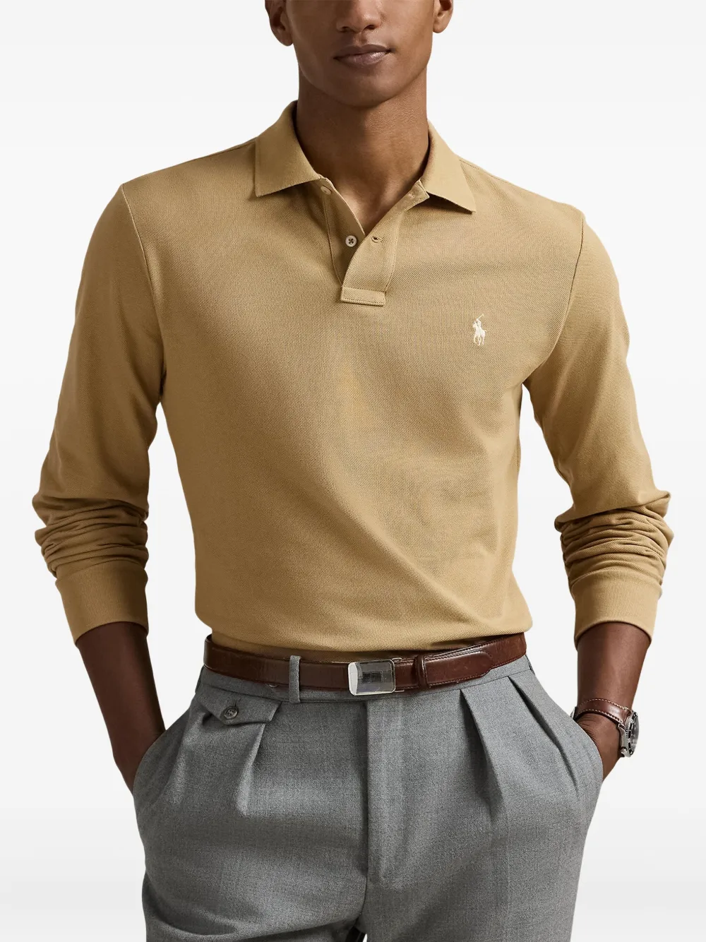 Рубашка поло с длинными рукавами Polo Ralph Lauren, бежевый — фото 3