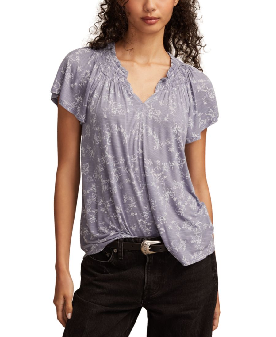 

Женский топ с вырезом цвета песочный Lucky Brand, Blue Floral