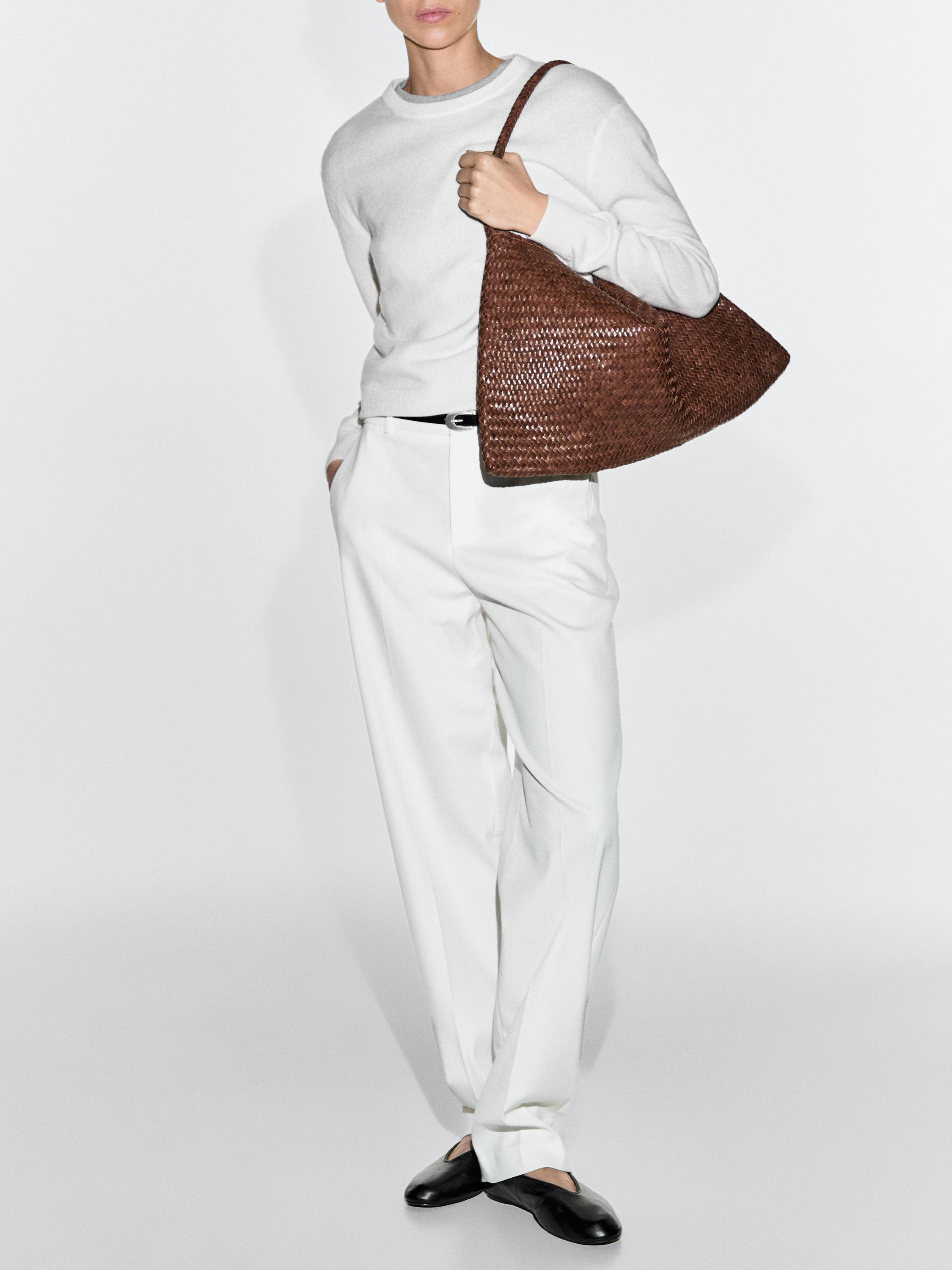 

Большая плетеная сумка-сэтчел из кожи наппа Massimo Dutti, leather