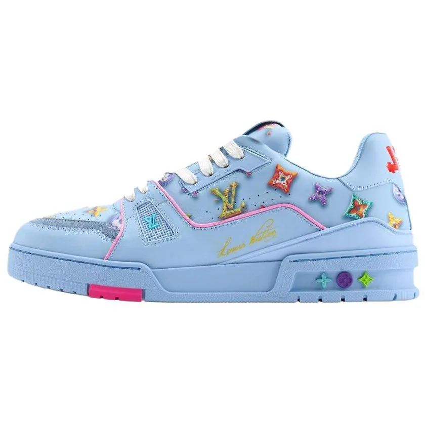 LOUIS VUITTON Кроссовки Donut Cow Leather Low top Skateboard мужские синие