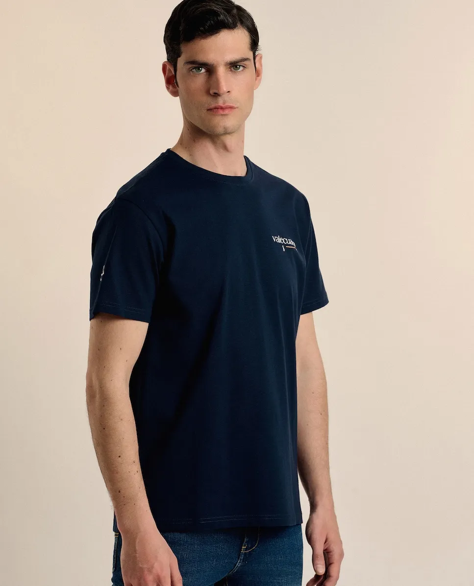 

Классическая мужская футболка с коротким рукавом и принтом Valecuatro, темно-синий