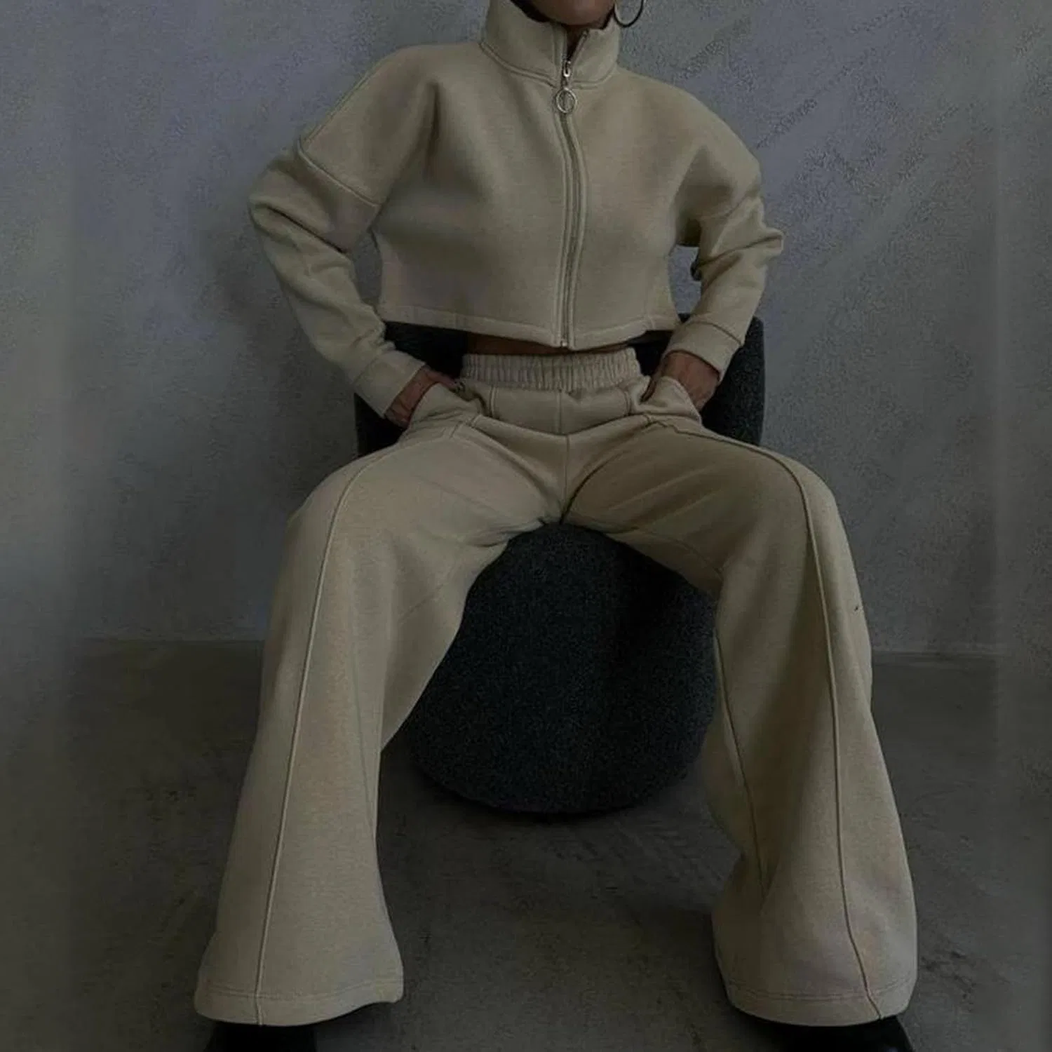 Женский спортивный костюм с длинным рукавом, молнией, бренд Generic, A#01 Khaki — фото 3