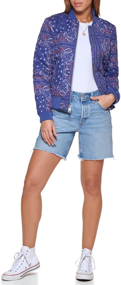 Женская стеганая куртка-бомбер Levi's с ромбовидной отделкой и передними карманами - стандартные и большие размеры, Blue Bandana — фото 2