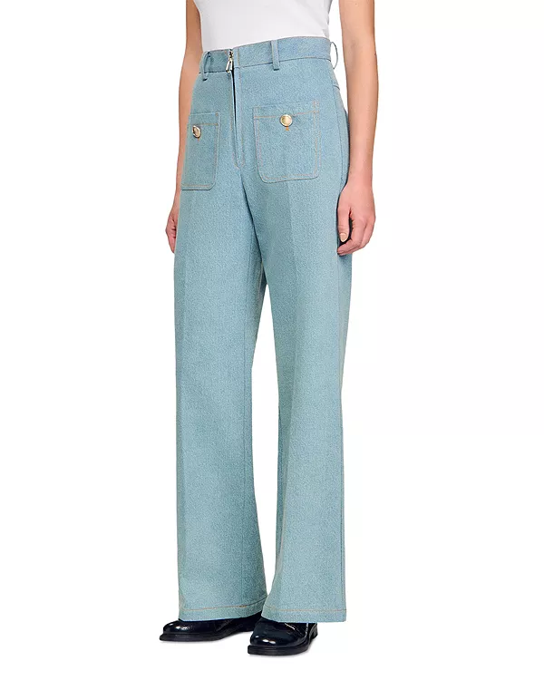 

Выцветшие джинсы с высокой посадкой и широкими штанинами синего цвета. Sandro, синий