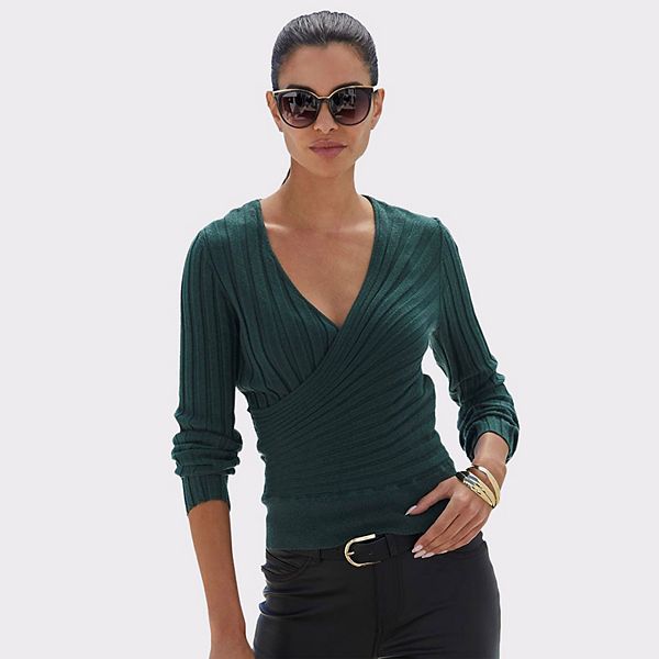 

Женский свитер с ребристой отделкой и запахом Lascana