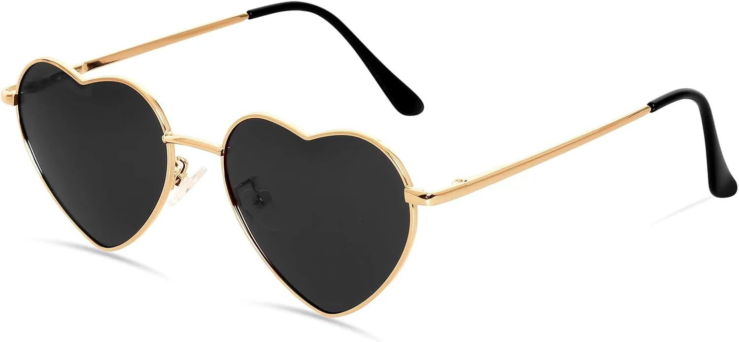 

Поляризованные солнцезащитные очки в форме сердца для женщин и мужчин, модные солнцезащитные очки в металлической оправе с защитой от УФ-излучения Fzxdfg, Grey Black